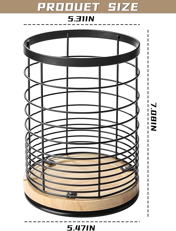 Utensil Holder for Kitchen Rotating Utensil Crock for Countertop, Cooking Utensil Organizer for Spatula with Rotatable Wooden Base