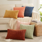 Fancy Homi Sage Green Decorative Throw Pillow Covers 20x20 Inch for Living Room Couch Bed Sofa, Soft Striped Corduroy Square Cushion Case 50x50 cm, Rustic Farmhouse Boho Home Decor
