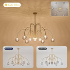 Modern Gold Sputnik Chandelier Mid Century 12 Lights Large L52” Smoke Glass Globe Pendant Light Fixture for High Ceiling Foyer Staircase Living Dining Room