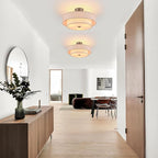 18" Semi Flush Mount Ceiling Light 3-Light Modern Linen Drum Ceiling Lighting with Chrome Finish, Vintage Ceiling Light for Living Room, Kitchen, Basement, Laundry Room, Bedroom