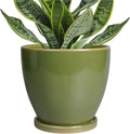 Ceramic Planters for Indoor Plants - 6.8 Inch Plant Pot with Drainage Hole and Saucer Round Modern Flower Pot Home Garden Patio Decor Green