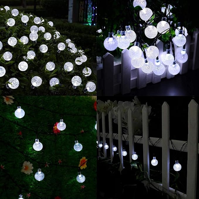 2-Pack 72FT 120 LED White Crystal Globe Solar String Lights Outdoor, Waterproof Solar Christmas Lights for Outside, 8 Lighting Modes Christmas Decorations for Garden Yard Porch Wedding Party Patio