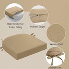 idee-home Outdoor Chair Cushions Set of 2, Thick 19" x 19" x 3" Outdoor Seat Cushions Patio Furniture Waterproof with Ties, Dining Pads