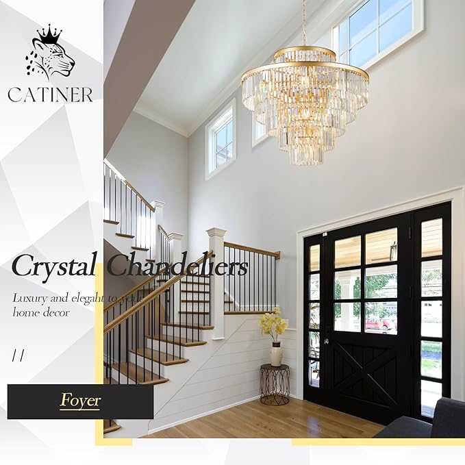 Large 36" Gold Crystal Chandeliers 23 Lights Modern Luxury Chandelier for Foyer Staircase Chandeliers 6 Tiers Round K9 Ceiling Pendant Lighting Fixture for Living Dining Room