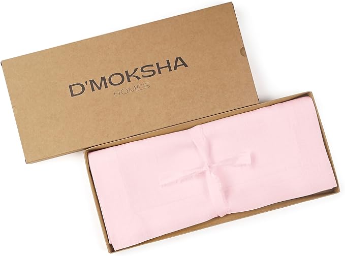 D'Moksha Homes Linen Pastel Pink Table Runner 108 Inches Long - 100% Pure Linen Dining Table Runner 14 x 108 Inch for Fall, Autumn and Halloween - Machine Washable