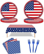 Disposable cutlery set for 16 guests -69 pieces, including 7-inch/9-inch plates, napkins, tablecloths, and forks, suitable for birthdays, weddings, picnics, baby showers, and events (Blue and white)