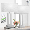 Bedroom Table Lamps Set of 2 - Beige Silver Touch Bedside Lamps with USB C+A, 3 Way Dimmable Gold Lamp for Nightstand, Modern Night Stands Lamps for Living Room End Tables