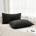 JAUXIO Diamond Pinch Pleated Crystal Velvet Pillowcases 2 Pack Solid Pintuck Throw Cushion Cover for Home Decor Hidden Zipper Closure (Black, Standard)