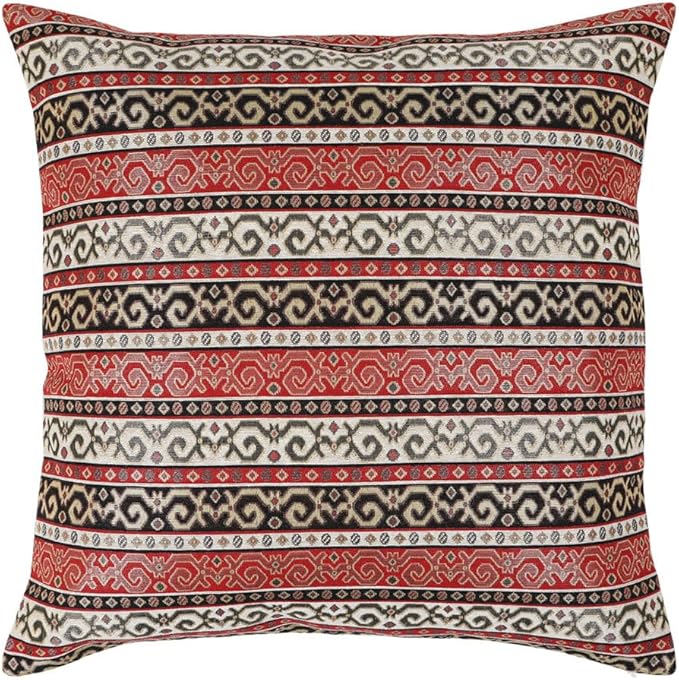 Tapestry Stylish Red-Black 22"x22" Pillow Cover Sham Cushion Case Ethnic Oriental Kilim Style Throw Decorative for Home Decor, Sofa, Couch, Porch, Patio, Veranda