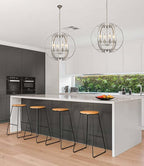 Brushed Nickel Chandelier Globe 24" Dining Room Lighting Fixtures Ceiling Hanging Pendant Lighting with Clear Glass Shades Modern Farmhouse Chandeliers for Foyer Bedroom Kitchen Living E26