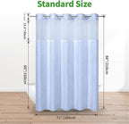 no Hook Shower Curtain and Liner Set，Boho Style with See Through Top Window, Blue Fabric Tufted Striped Textured Outer Curtain & Waterproof Inner Liner, FrostBlue, 71Wx86H