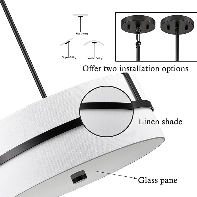 HYDELITE Black Pendant Light Drum Black Chandelier Modern 4 Light for Dinnng Room Living Room Bedroom