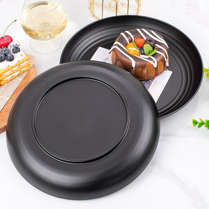 supernal 16pcs Black Wheat Straw Plates,10 inch Unbreakable Dinner Plates,Reusable Plastic Plates,Dishwasher & Microwave Safe,Lightweight Dinnerware Plat Set for Kitchen,Camping