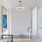 19.7" Black Drum Chandelier with White Linen Lampshade 4-Light Modern Farmhouse Chandelier Light Fixture for Living Room, Dining Room, Kitchen Island, Foyer, Entryway Bedroom