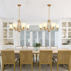 6-Light Gold Chandeliers for Dining Room with Frosted Glass Modern 47.2'' Ceiling Hanging Light Fixtures Classic Farmhouse Pendant Lighting for Kitchen Island, Dining Table, Adjustable Height
