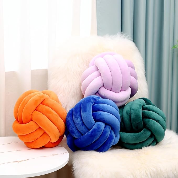 Petrella Knot Pillows Ball Round Throw Pillows Home Decor Cushion Decorative Aesthetic Throw Pillows，Dark Green 11inch