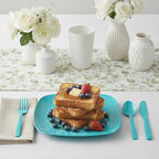 TP 10.5" Melamine Square Dinner Plates, 6-piece Plate Set Unbreakable Serving Dishes for Indoors and Outdoors, Unbreakable Dinner Service for 6, Teal