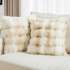 FUTEI Beige White Decorative Throw Pillow Covers 26x26 Inch Set of 2,Soft Fuzzy Faux Rabbit Fur Euro Pillow Shams with Raised Texture,Neutral Boho Home Decor for Couch Bed Living Room