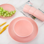 Supernal Pink Wheat Straw Dinnerware Sets,Unbreakable Dishes for 8, Plate and Bowls Sets, Reusable Plates, Microwave Dishwasher Safe Plates,Plastic Dinnerware Set, Pink Plastic Tableware