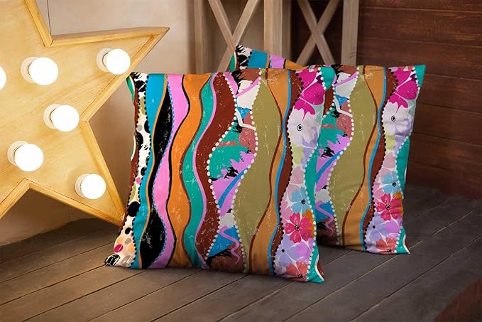 CAPSCEOLL Abstract Grey Throw Pillow Covers,Waves Circles Flowers Paint Modern Abstract Art Throw Pillows for Couch,Decorative Pillow Covers 16X16 Inch 2 Pcs Square Cushion Cover Gift for Couch Sofa