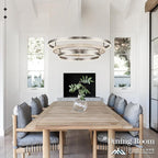 3 Ring LED Chandelier Nickel Round Chandelier Light Fixture Dimmable Foyer Chandeliers Light Weathered Wood Circular Chandeliers for Dining Room Entry Bedroom Office Living Room