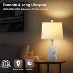 GRUENLICH Ceramic Table Lamp Set of 2 for Nightstand, 22.5" Modern White Bedside Lamp with 3 Adjustable Color Temperature, Bedroom Light for Living Room Desk End Table Office (2 LED Bulbs Included)