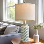 20.5 inches Modern Ceramic Green Bedside Lamp Set of 2 for Bedroom Decor Farmhouse Table Lamp for Living Room Office Dorm