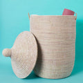 Wicker Basket, Storage & Organization, Home Decor, Laundry Hamper, Baby Nursery Toys Bin, Blankets Storage Living Room, Bathroom Towels Holder, Woven, Round, Lid, Handles, White, Tall, Large