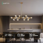 16-Light Globe Sputnik Chandelier, Mid Century Modern Light Fixture Over Table, Brass Gold Linear Chandeliers for Dining Room and Kitchen Island (Smoke Grey Glass Bubble Shades, 40 Inch)