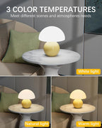 Mushroom Table Lamp with 3 Color Temperatures, 8.7" Mid Century Modern Glass Lamp for Bedroom Nightstand, Living Room, Aesthetic Dorm Desk Decor
