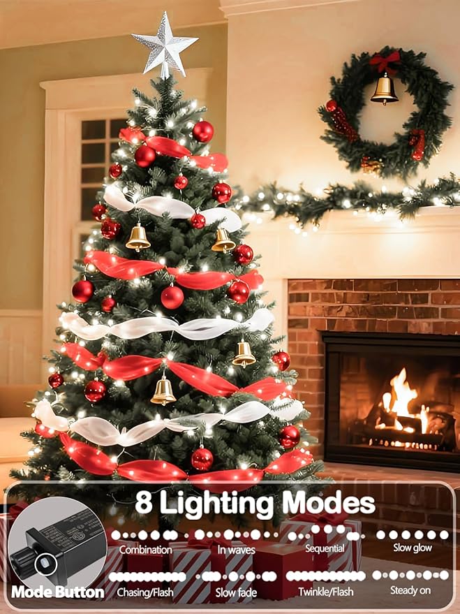 Upgraded Super Long 264FT 800 LED Christmas String Lights Outdoor & Indoor, Memory Function & Timer & 8 Modes, Green Wire Waterproof String Lights for Xmas Tree Holiday Party Garden Decor (Cool White)