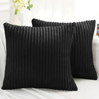 Simmore Decorative Fall Throw Pillow Covers 24x24 Set of 2, Soft Natural Plush Flannel Double-Sided Fluffy Couch Pillow Covers for Sofa Living Room, Black