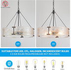XINGQI Black Glass Chandeliers Modern 4-Light Farmhouse Pendant Lighting Fixtures Elegant Round Chandeliers for Dining Room Kitchen Island Living Room Entryway