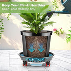 3-Pack Jumbo 15.7 Inch Planters with Rolling Saucers & Drainage – Large Flower Pots for Indoor/Outdoor, Heavy-Duty Moving Trays, Fits Tall Plants (Set of 3, Black)