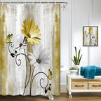 Rustic Farmhouse Shower Curtain, Farm Yellow Daisy Floral Flowers and Butterfly on Country Wooden Shower Curtain for Bathroom, Yellow Bathroom Shower Curtains with 6PCS Hooks, 36X70IN