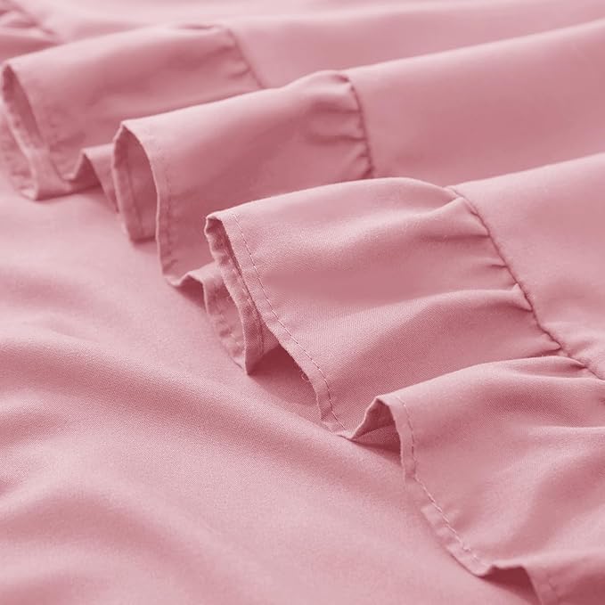 KKJIAF King Size Pillow Cases Set of 2, Light Pink, Polyester, Envelope Closure, 20" x 36", Ruffled, Fade Resistant