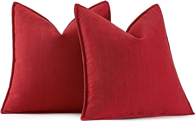 MIULEE Pack of 2 Christmas Red Decorative Pillow Covers 22x22 Inch Soft Chenille Luxurious Couch Throw Pillows Farmhouse Cushion Covers Euro Shams with Elegant Design for Sofa Bedroom Home Decor