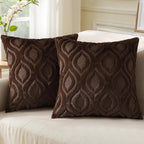 decorUhome Throw Pillow Covers 24x24 Inch Set of 2, Soft Plush Decorative Faux Fur Dark Brown Solid Couch Pillow Covers, Accent Farmhouse Neutral Square Euro Pillow Cases for Sofa Bed Living Room