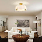 Shrine Lighting Drum Chandeliers, Modern Style, Perfect Ceiling Light Fixture for Living Space, D16'' x H9'', E12*3 Sockets, White Lampshade & Brass Finish