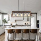 HuixuTe 5-Light Dining Room Chandelier Over Table, Farmhouse Kitchen Island Lighting, Adjustable Height Chandeliers for Kitchen, Dining Room Table Walnut