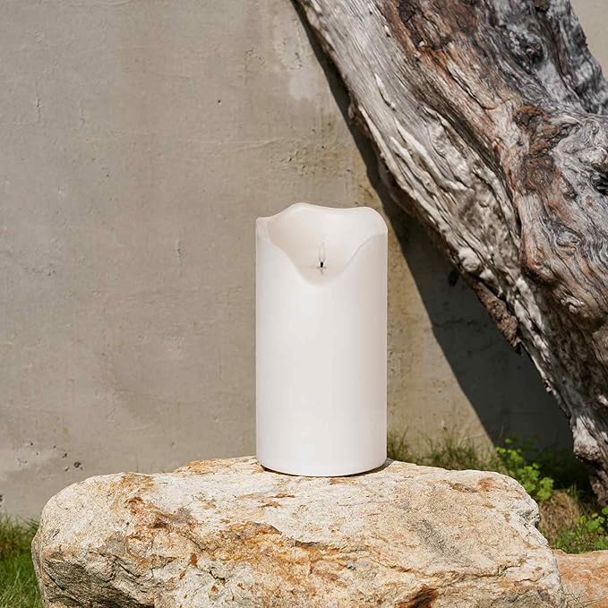 Homemory 6.3" x 12" Extra Large Outdoor Waterproof Candle with Auto 6-Hour Timer, White Plastic Made, Long Last for Months
