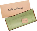 Solino Home Linen Table Runner 108 Inches Long - 100% Pure Linen Moss Green Table Runner 14 x 108 Inch for Fall, Autumn, Thanksgiving - Classic Hemstitch