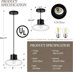 Glass Pendant Lights Kitchen Island, 1-Light Black Modern Pendant Light with Clear Glass, Mini Hanging Ceiling Lighting for Kitchen Sink Bathroom Bedroom, Adjustable Cord, OS-JJ1513-1PBK