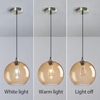 Light Brown Glass Pendant Lights Kitchen Island Globe Pendant Light Fixtures Modern Pendant Lighting for Bedroom Living Dining Room Light Fixture (9.84 in, 3 Pack)