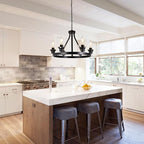 6-Light Farmhouse Chandelier Light Fixture Dining Room Lighting Fixtures Hanging Wagon Wheel Chandelier Kitchen Island Pendant Lights Modern Black Industrial Rustic Adjustable Height Metal
