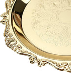 Quluxe Vintage Round Metal Food Serving Tray, 2 Pcs Reusable Decorative Appetizer Platter for Kitchen, Party, Centerpiece Display- Gold (4 Inch+10 Inch)