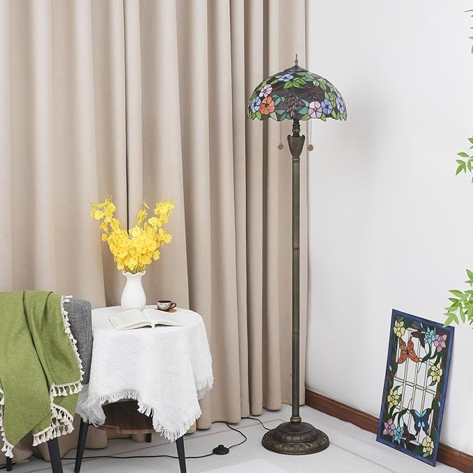 Tiffany Floor Lamp 16 Inch Victoria Purple Grape Flower Handmade Standing Glass Lamp Antique Standing Reading Lamp Suitable For Bedrooms Living Rooms Dining Rooms Tiffany Style Retro Home Decoration