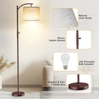 Dimmable Floor Lamp, Arc Floor Lamps for Living Room, Stepless Dimming Modern Standing Lamp with Linen Shade, Tall Lamp for Bedroom Office Dining Room- Brown