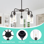 VINLUZ 5-Light Oil-Rubbed Chandelier with Clear Glass Shades, E26 Base Modern Pendant Light Fixture, Adjustable Swivel Heads Ceiling Lighting, Farmhouse Chandelier for Dining Room Kitchen Hallway