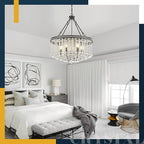 6-Light Black Crystal Chandelier Modern 21.6'' Contemporary Round Pendant Chandeliers Crystal Ball Luxury Ceiling Hanging Lighting for Living Dining Room Kitchen Island Bedroom Entryway Foyer